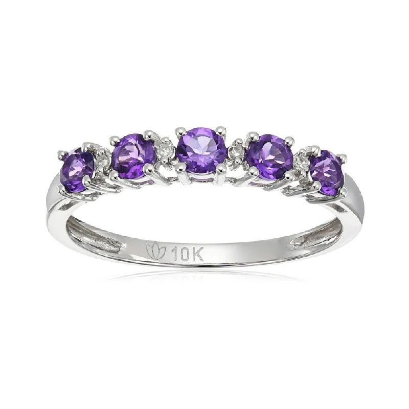 Women’s love rings-10k White Gold African Amethyst & Diamond Ring