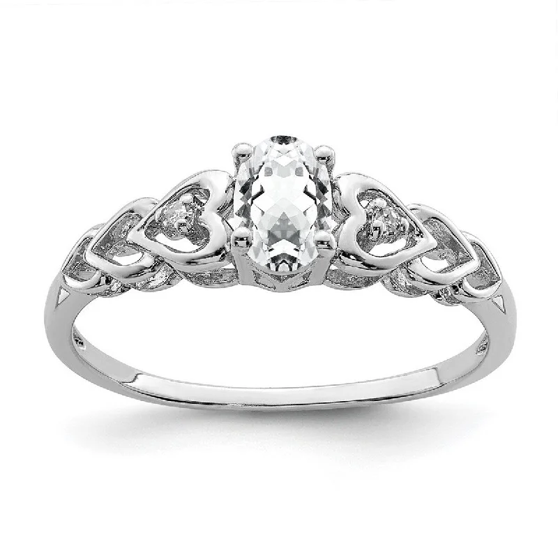 Women’s modern rings-Curata 925 Sterling Silver Polished Open back White Topaz and Diamond Ring