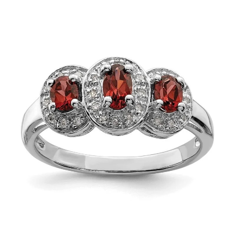 Women’s classic wedding rings-Curata 925 Sterling Silver Polished Open back Rhodium Garnet and Diamond Ring