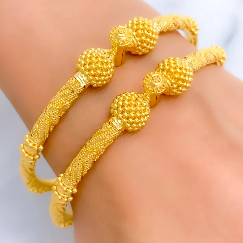 Women’s luxury gold bracelets-Majestic Exquisite 22k Gold Pipe Bangles