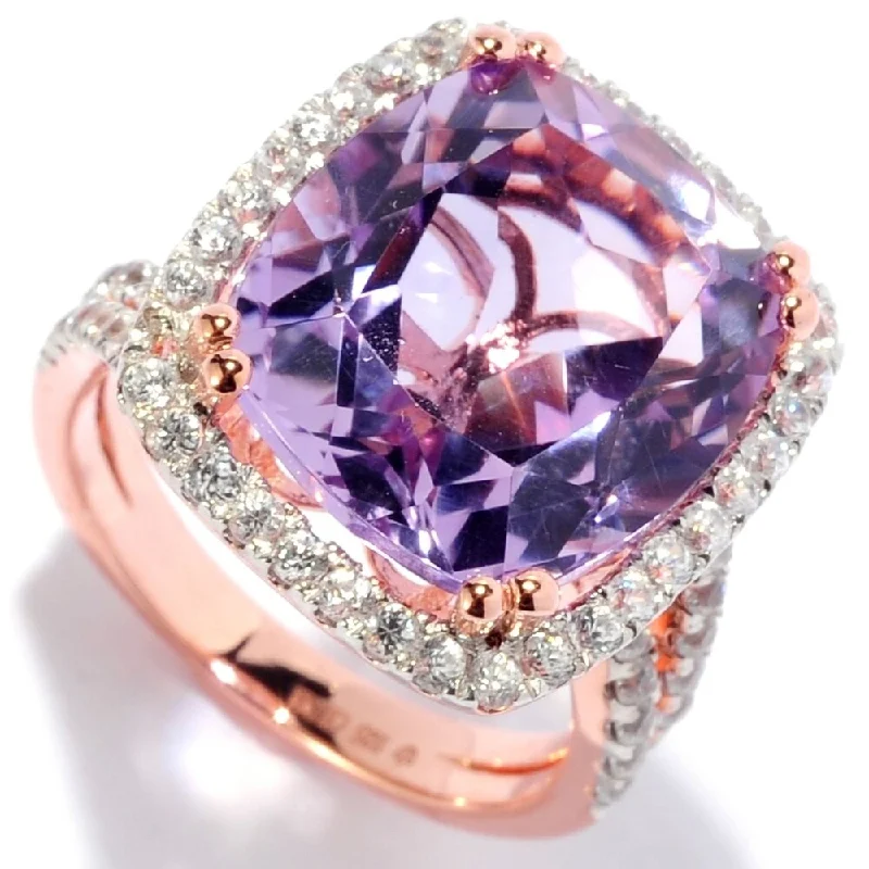 Women’s diamond rings-Rose Gold Plated Over Sterling Silver White Natural Zircon and Pink Amethyst Ring