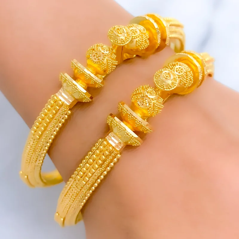 Women’s custom bracelets-Magnificent Bold 22k Gold Pipe Bangles