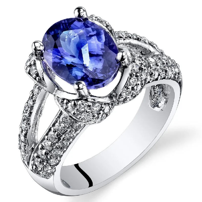 Women’s midi rings-3.26 ct Tanzanite Oval and Diamond Ring in 14k White Gold