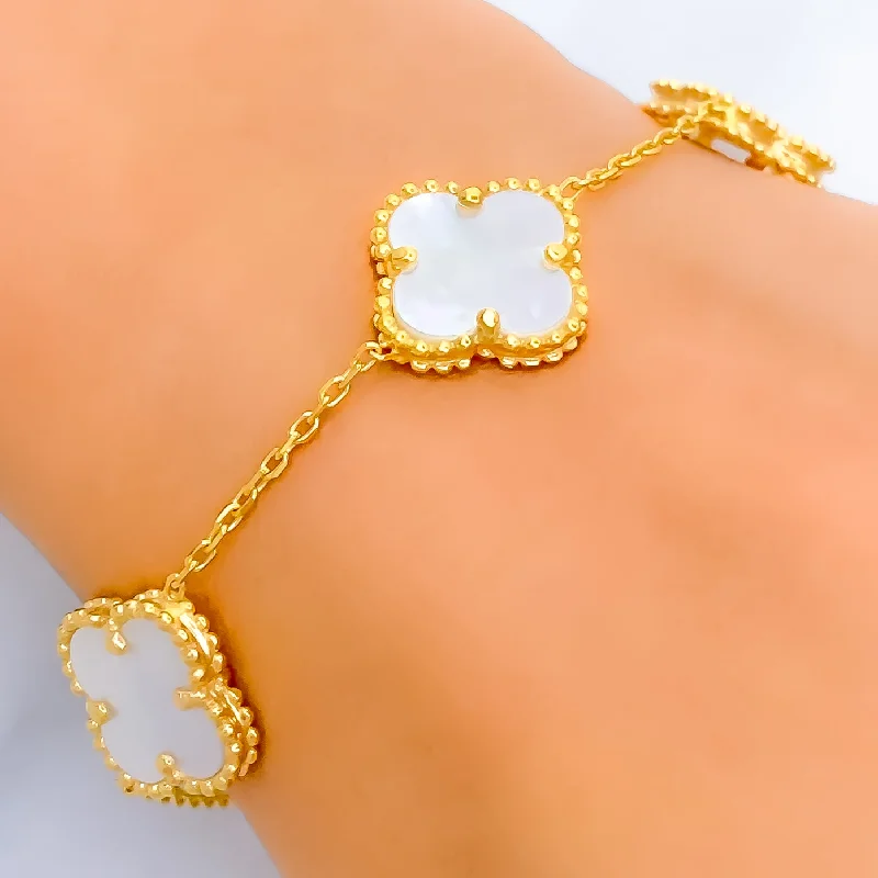 Women’s beaded bracelets-Opulent Gleaming 21k Gold Clover Bracelet