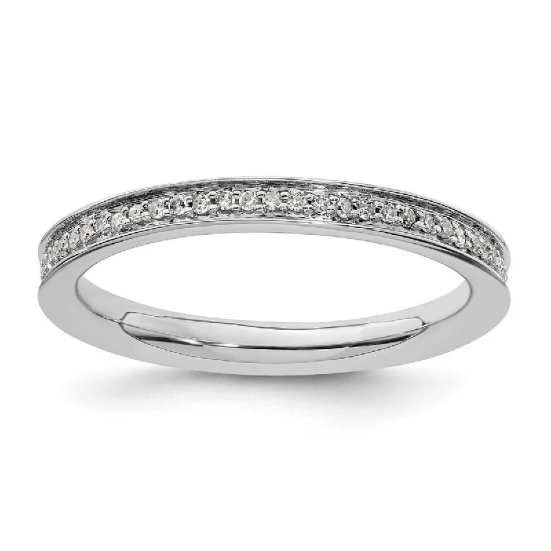 Women’s vintage-inspired rings-Curata 925 Sterling Silver Prong set Stackable Expressions and Diamonds Polished Ring