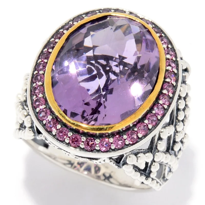 Women’s diamond wedding rings-Sterling Silver 8.14ctw Oval Pink Amethyst & Rhodolite Ring