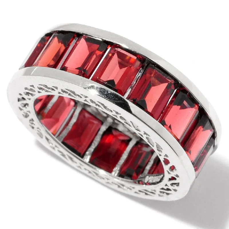 Women’s engraved wedding rings-Sterling Silver Red Garnet Band Ring