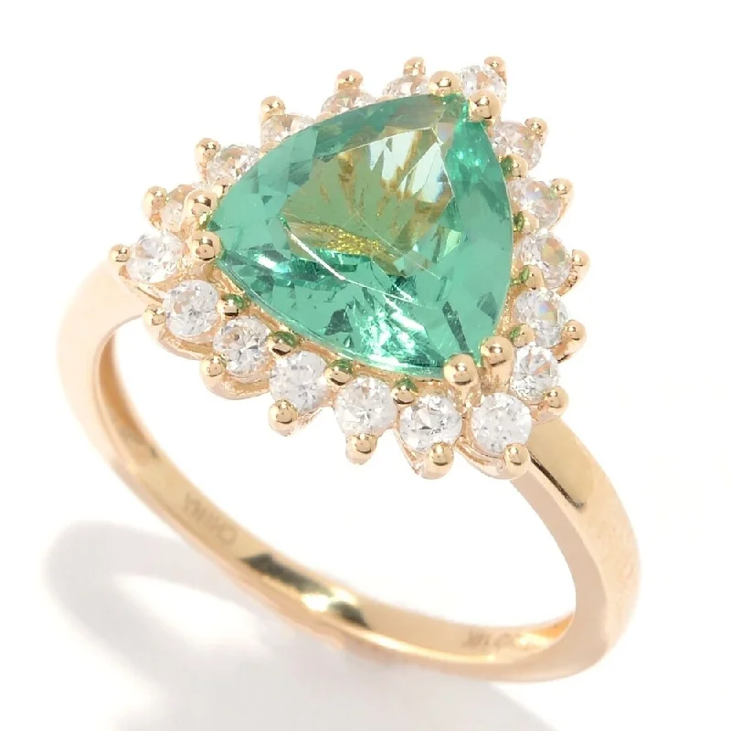 Women’s colorful rings-14K Gold 3.28ctw Trillion Shaped Green Apatite & White Zircon Ring