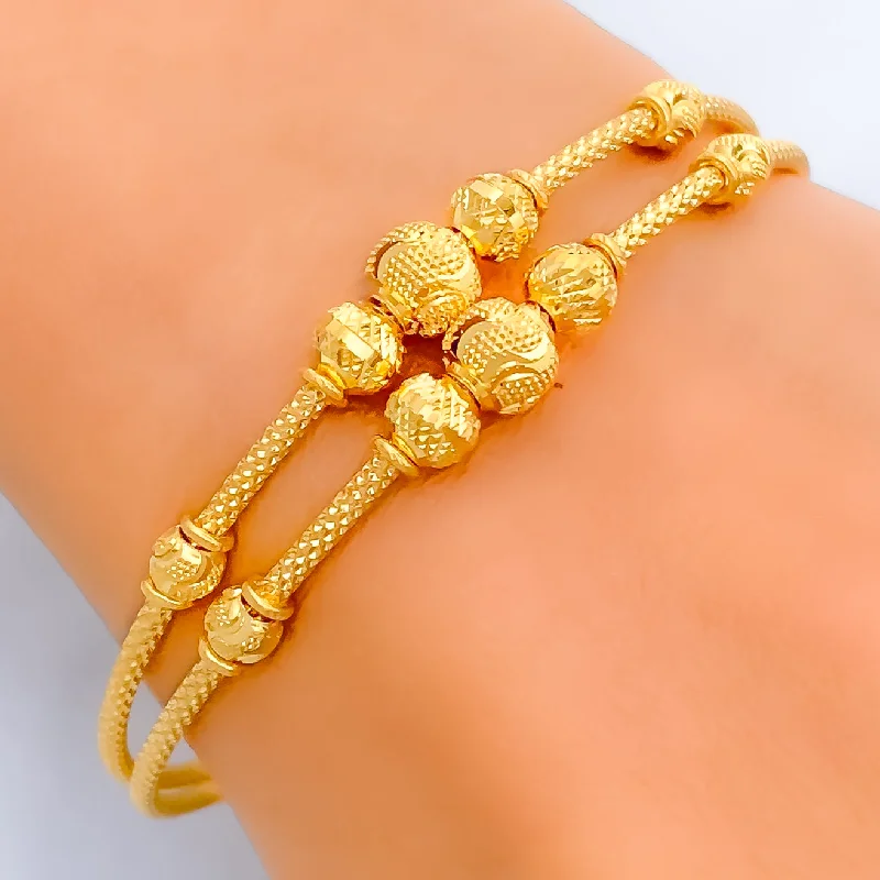 Women’s wrap bracelets-Textured Wavy Orb 22k Gold Bangle Bracelet