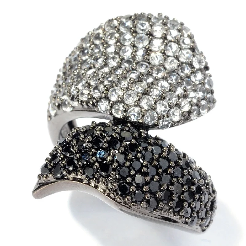 Women’s engraved rings-Black Rhodium Over Silver 2.88ctw White Topaz & Black Spinel Ring