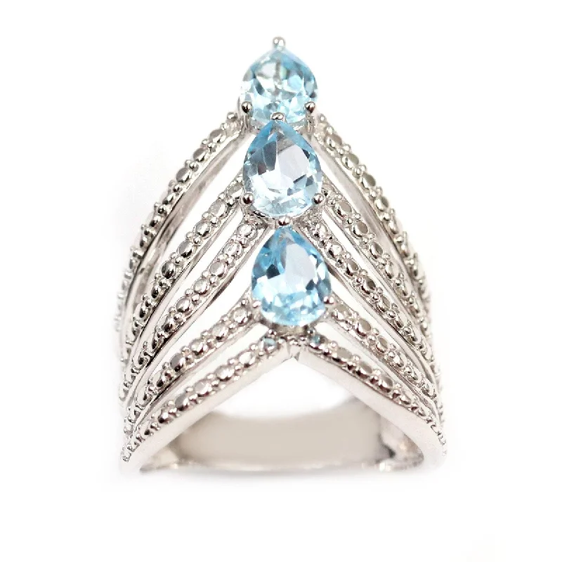 Women’s thick bands rings-925 Sterling Silver Sky Blue Topaz 3-Stone Ring