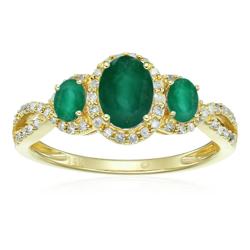 Women’s custom wedding rings-14K Gold Emerald and Diamond 3-Stone Ring