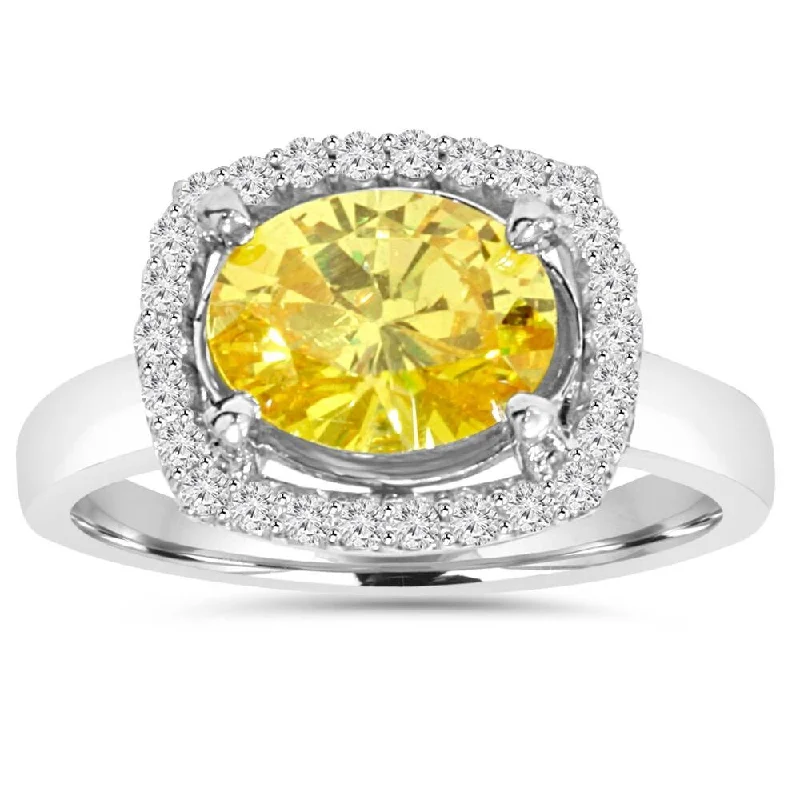 Women’s timeless rings-2.26Ct Oval Citrine & Diamond Halo Ring White Gold