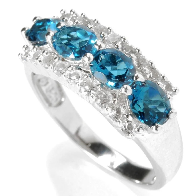 Women’s eternity band rings-Rhodium Over Ster Silver London Blue Topaz & White Topaz Ring