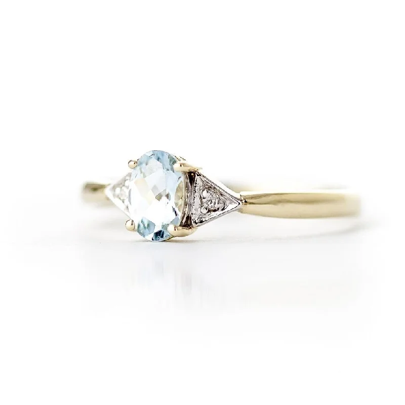 Women’s trendy rings-0.46 Carat 14k Solid Gold Aquamarine Gemstone Ring w/ Diamond Accents