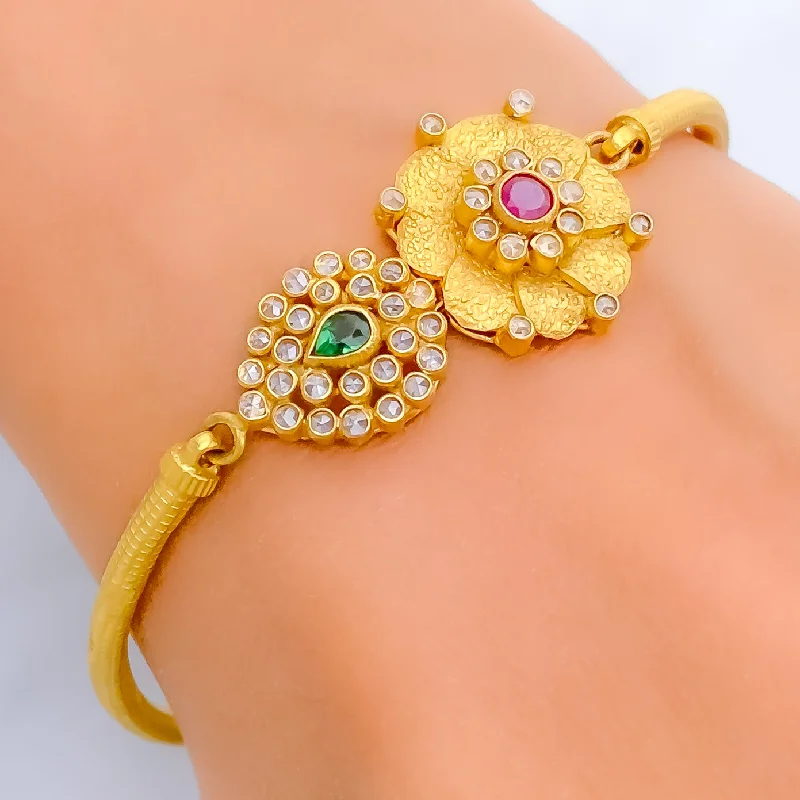 Women’s tennis bangles-Majestic Flower 22k Gold Antique Bangle Bracelet