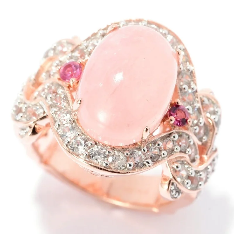 Women’s contemporary rings-Morganite Oval 14 x 10mm, Tourmaline & White Zircon Ring