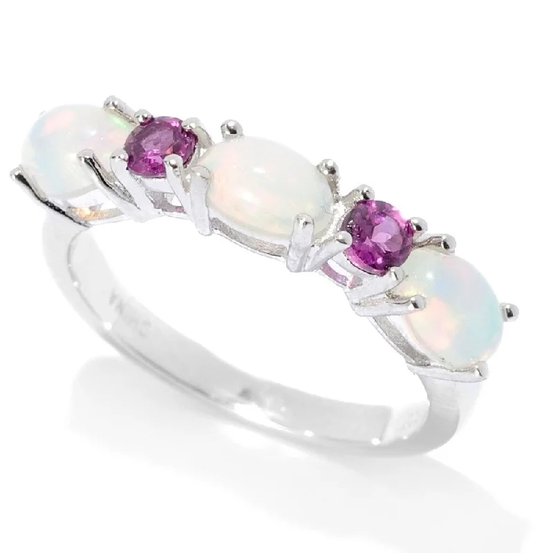 Women’s name rings-Sterling Silver Ethiopian Opal & Rhodolite Garnet 5-Stone Band Ring