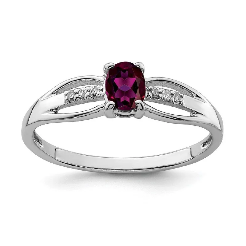 Women’s sapphire rings-Curata 925 Sterling Silver Rhod Plated Diamond Rhodolite Garnet Ring