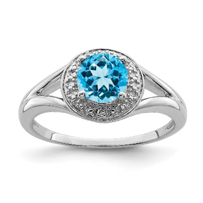 Women’s solitaire rings-Curata 925 Sterling Silver Polished Diamond and Blue Topaz Ring