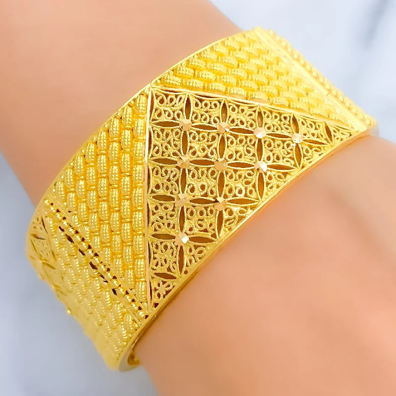 Women’s tennis bangles-Impressive Netted Wide 22k Gold Bangle