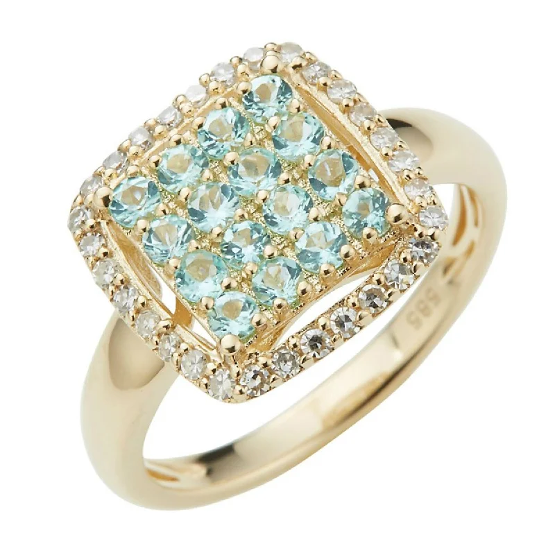 Women’s round diamond rings-14K Gold Paraiba Tourmaline and Diamond Ring