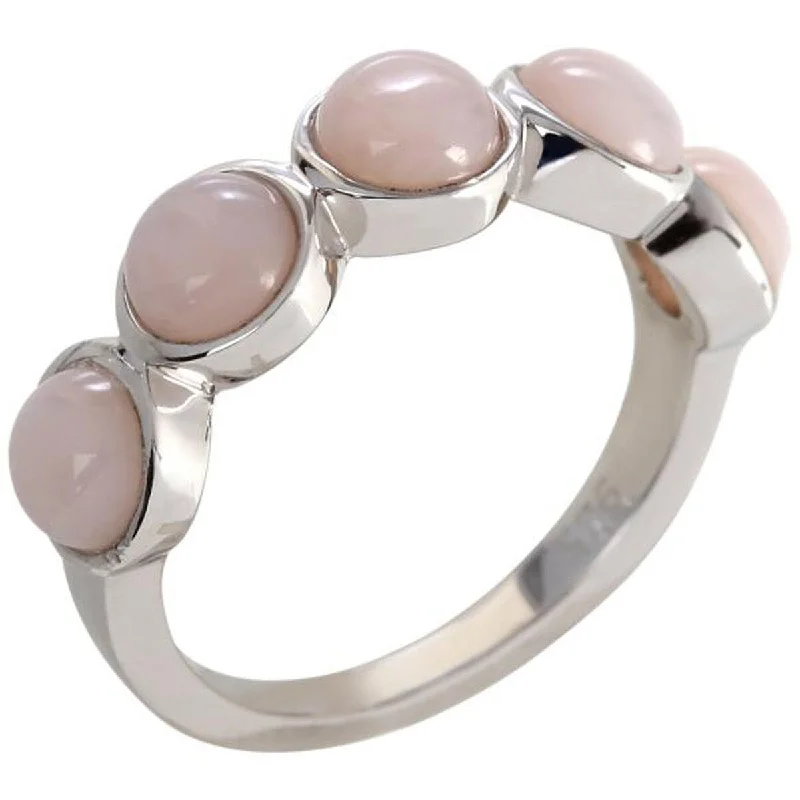 Women’s silver engagement rings-925 Sterling Silver Pink Opal 5-Stone Ring