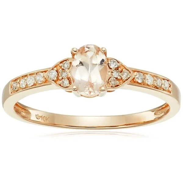 Women’s black diamond rings-10k Rose Gold Morganite Oval, Diamond Solitaire Stackable Ring, Size 7 - Pink