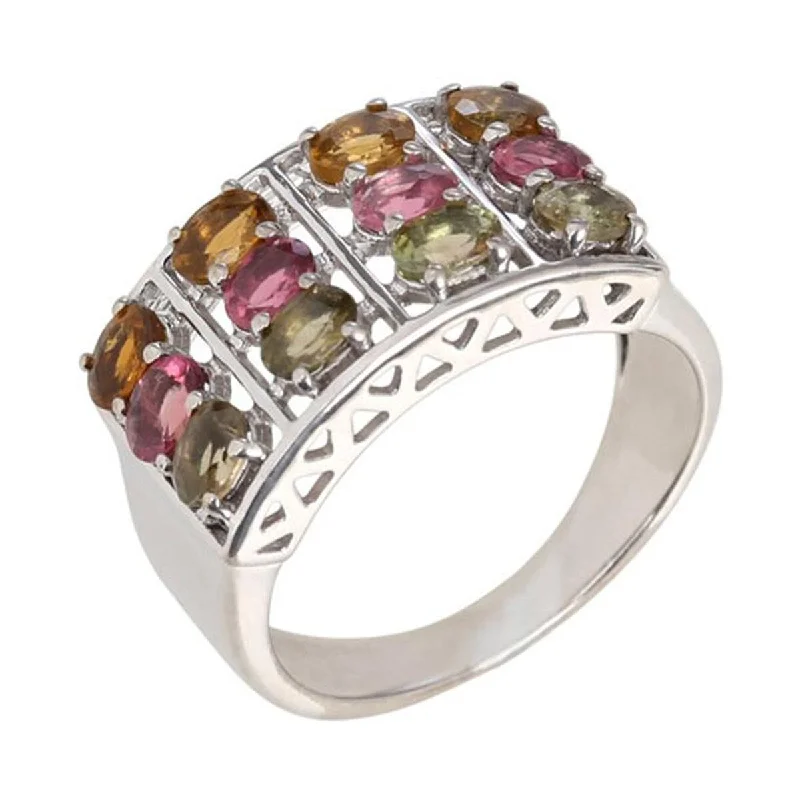 Women’s halo rings-925 Sterling Silver Multi Color Tourmaline Ring