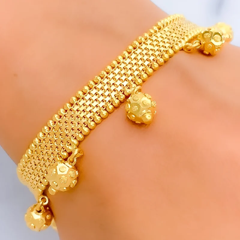 Women’s vintage bracelets-Unique Flat Dangling Orb 22k Gold Bracelet