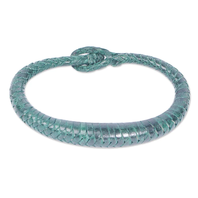 Women’s nature-inspired bangles-Novica Handmade Greenish Grace Braided Leather Bracelet