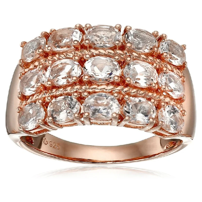 Women’s cubic zirconia rings-Rose Gold - Plated Silver Morganite Oval Wide Band Ring Size - 7