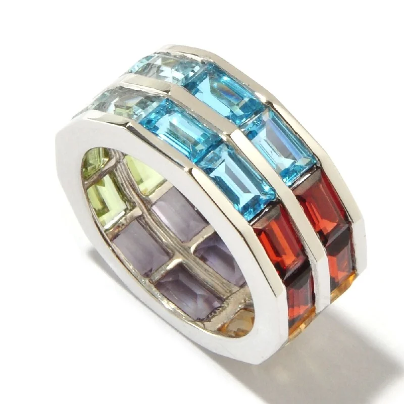 Women’s engagement rings-Sterling Silver 7.54Ctw Red Garnet, Peridot, Aquamarine, Citrine Ring