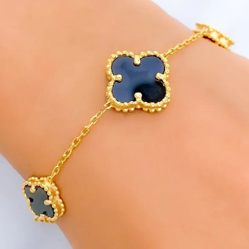 Women’s diamond tennis bracelets-Magnificent Gleaming 21k Gold Clover Bracelet