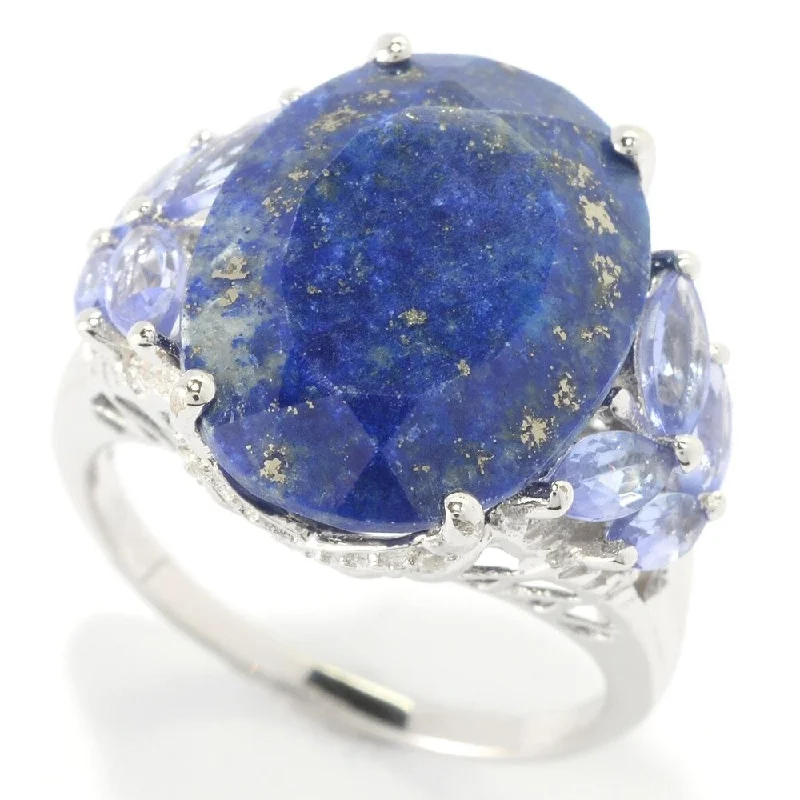 Women’s modern rings-Sterling Silver 10.5ctw Lapis Lazulli,Tanzanite & White Topaz Cocktail Ring