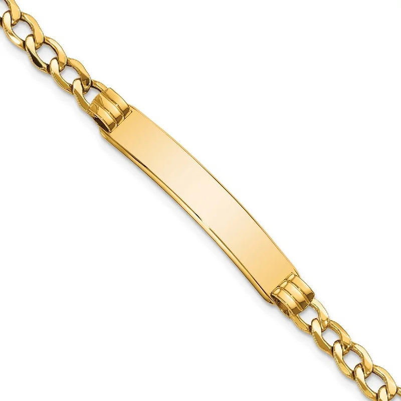 Women’s birthstone bracelets-Curata 7.3mm 10k Yellow Gold Engravable Semi solid Curb Link ID Bracelet