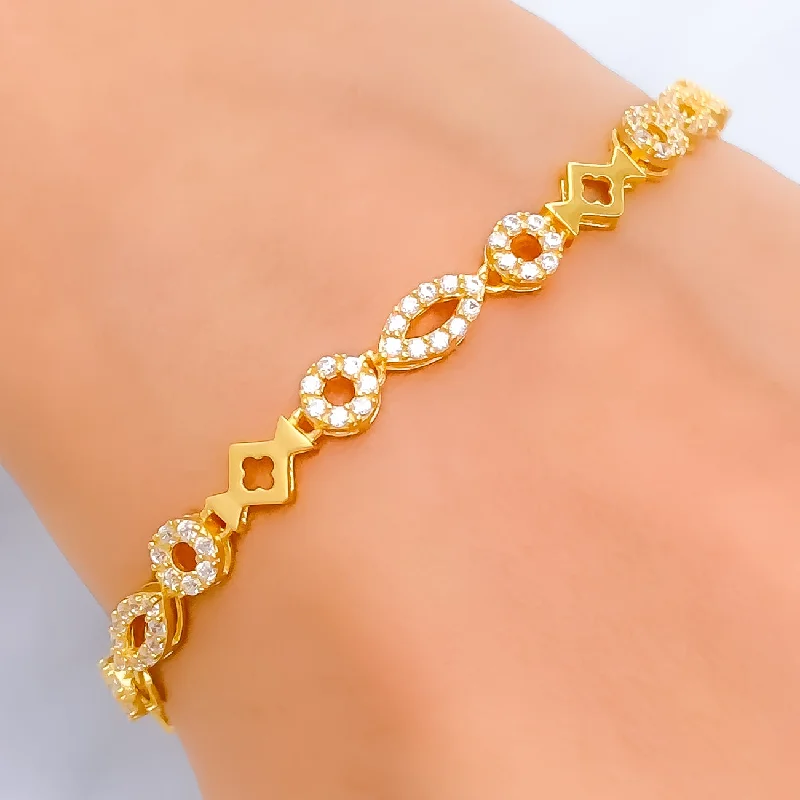 Women’s cuff bracelets-Decorative Chic 22k Gold CZ Bracelet