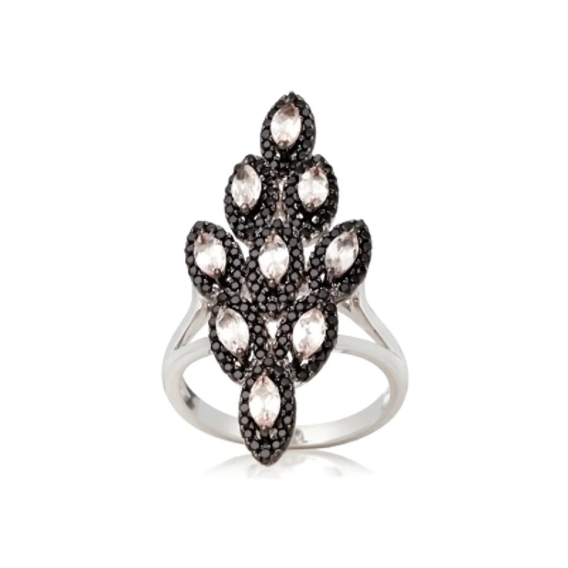 Women’s statement rings-925 Sterling Silver Morganite and Black Spinel Ring