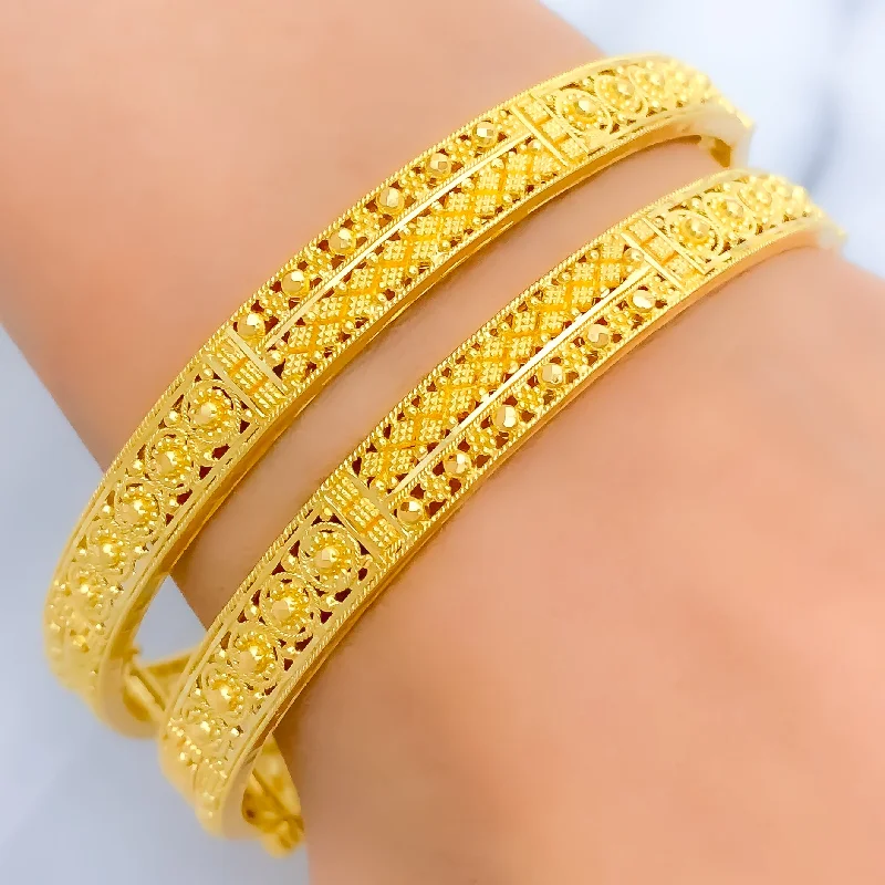 Women’s birthstone bracelets-Refined Traditional 22k Gold Bangle Pair