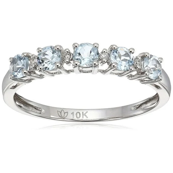 Women’s adjustable rings-10k White Gold Aquamarine Diamond Stackable Ring, Size 7 - Blue