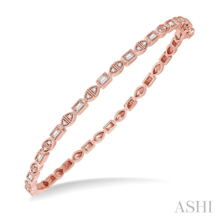 Women’s fashion bangles-1/3 ctw Baguette & Round Cut Diamond Stackable Bangle in 14K Rose Gold