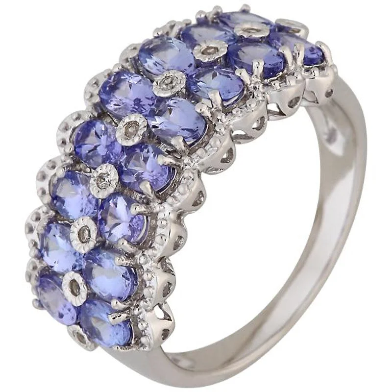 Women’s geometric rings-925 Sterling Silver Tanzanite and White Natural Zircon Ring