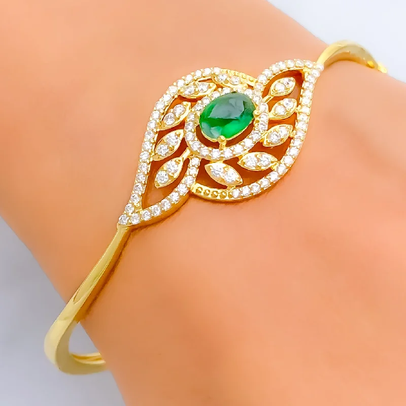 Women’s diamond bracelets-Majestic Leaf Adorned Diamond + 18k Gold Bangle Bracelet