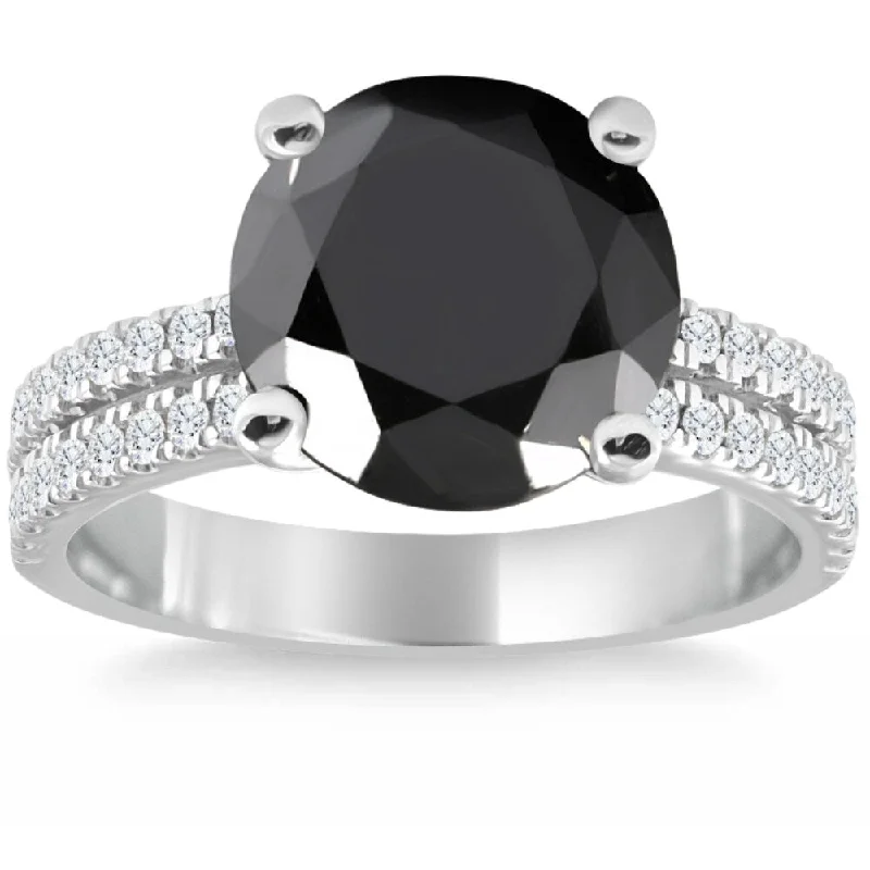 Women’s silver gemstone rings-VS 5.79Ct TW Black & White Diamond Ring Lab Grown White Gold