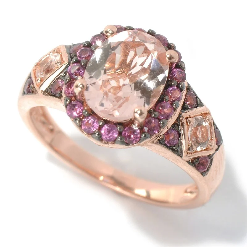 Women’s gemstone rings-Rose Gold Vermeil Over Sterling Silver Rhodolite Garnet,Morganite,Black Spinel,Change Color Garnet Ring