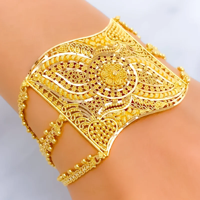 Women’s simple bangles-Artistic Grandiose 22k Gold Statement Bracelet