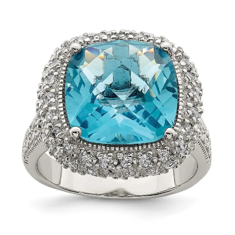 Women’s colorful gemstone rings-Curata 925 Sterling Silver Polished Open back Blue CZ Cubic Zirconia Simulated Diamond Ring