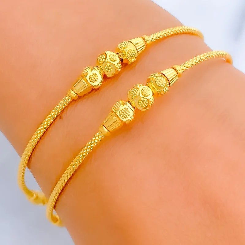 Women’s heart bracelets-Palatial Triple Orb 22k Gold Bangle Bracelet Pair