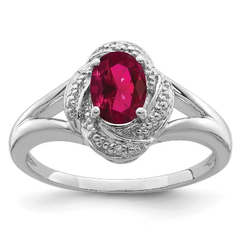 Women’s thick bands rings-Curata 925 Sterling Silver Oval Polished Diamond and Created Ruby Ring