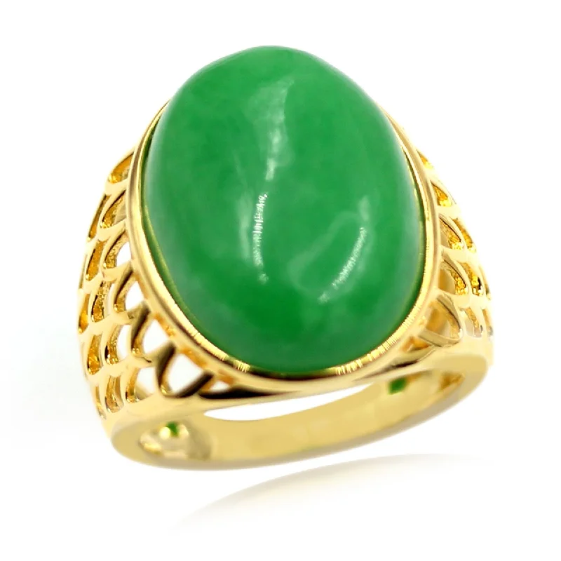 Women’s vintage rings-18k Yellow Gold Over Sterling Silver Dyed Green Jade Gemstone Solitaire Ring